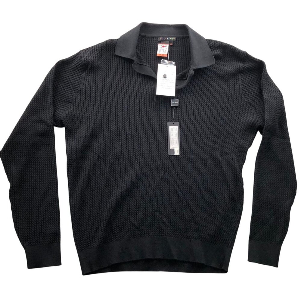 NWT Tulliano Mens Sweater Size XL Black Henley Collared Black Slik Blend Casual